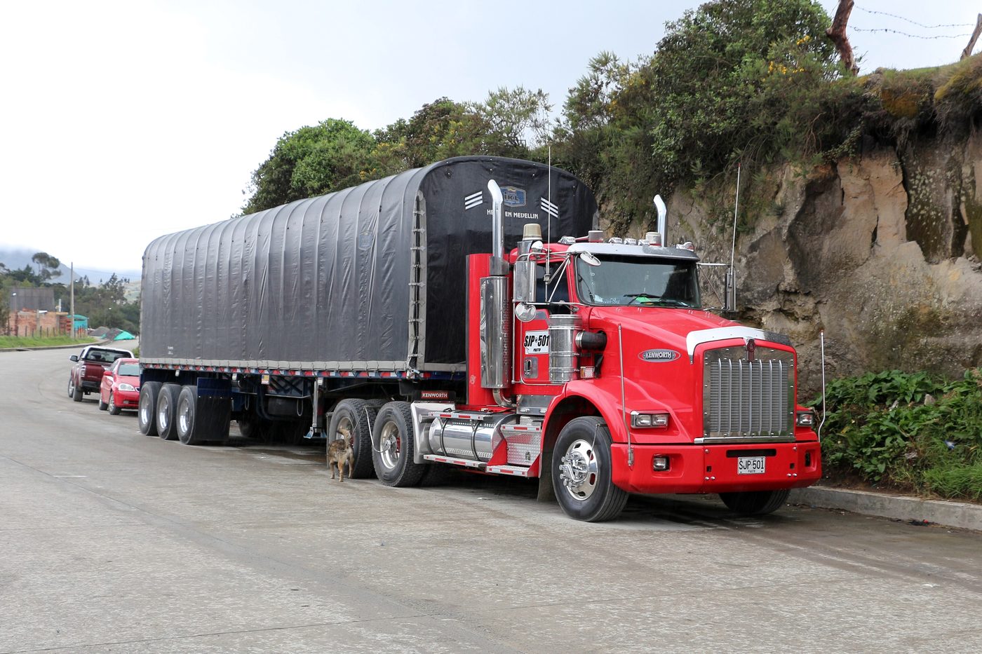 Camión de transporte de mercancías circulando por una carretera convencional